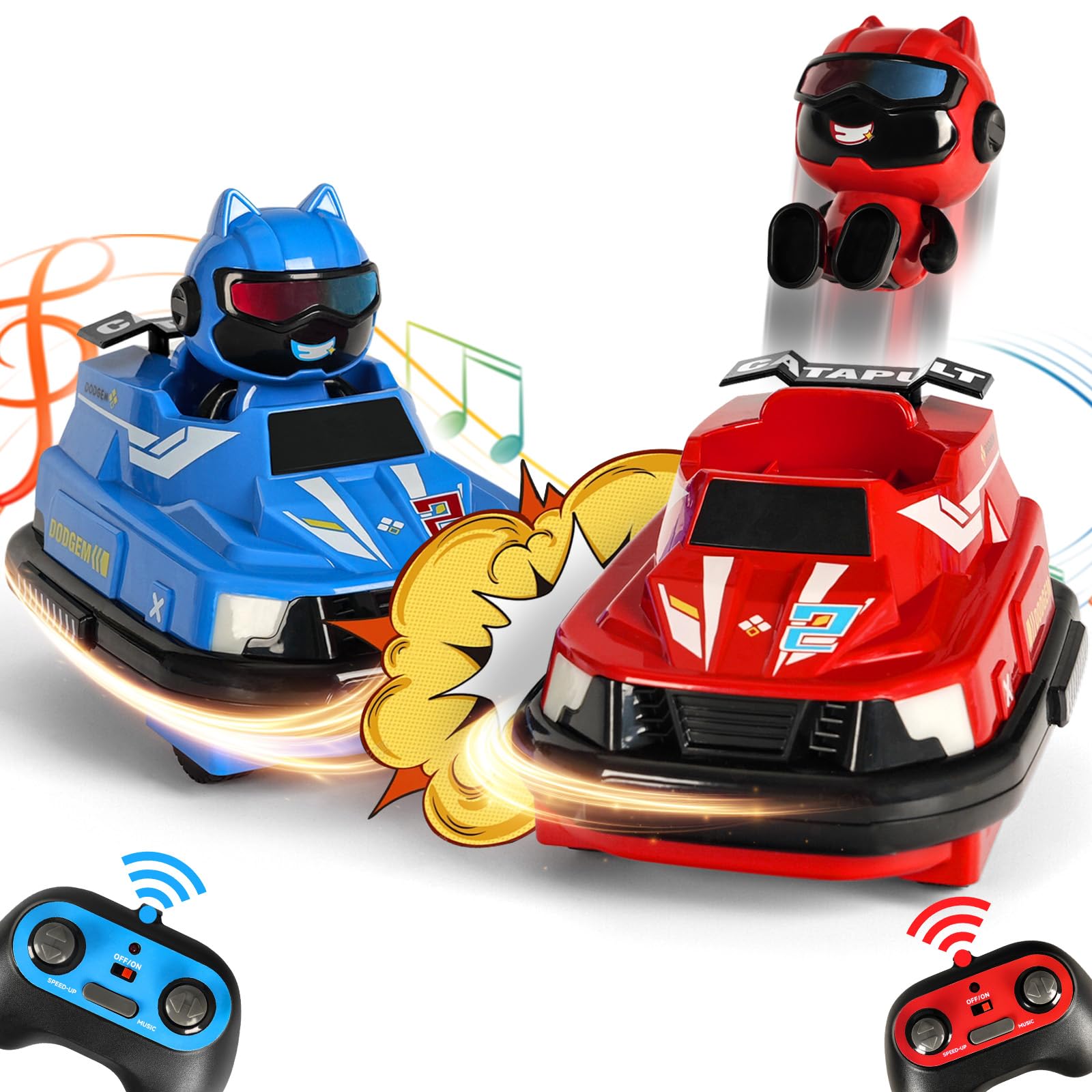 InnovTools Remote Control Bumper Cars Toys, RC Race Vehicles Playset for Ages 5-7 Kids, Electronic Bump & Pop-up Game with 2 Figures, Christmas Birthday Gift for 3 4 5 6 7 8 Year Old Boys(Blue + Red)