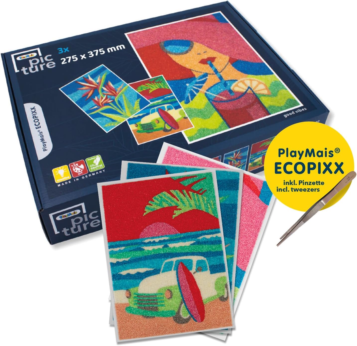 PlayMais® ECOPIXX Picture Good Vibes – from 12 Years I with Templates, Accessories & Instructions I Natural Craft Material I Promotes Creativity & Fine Motor Skills