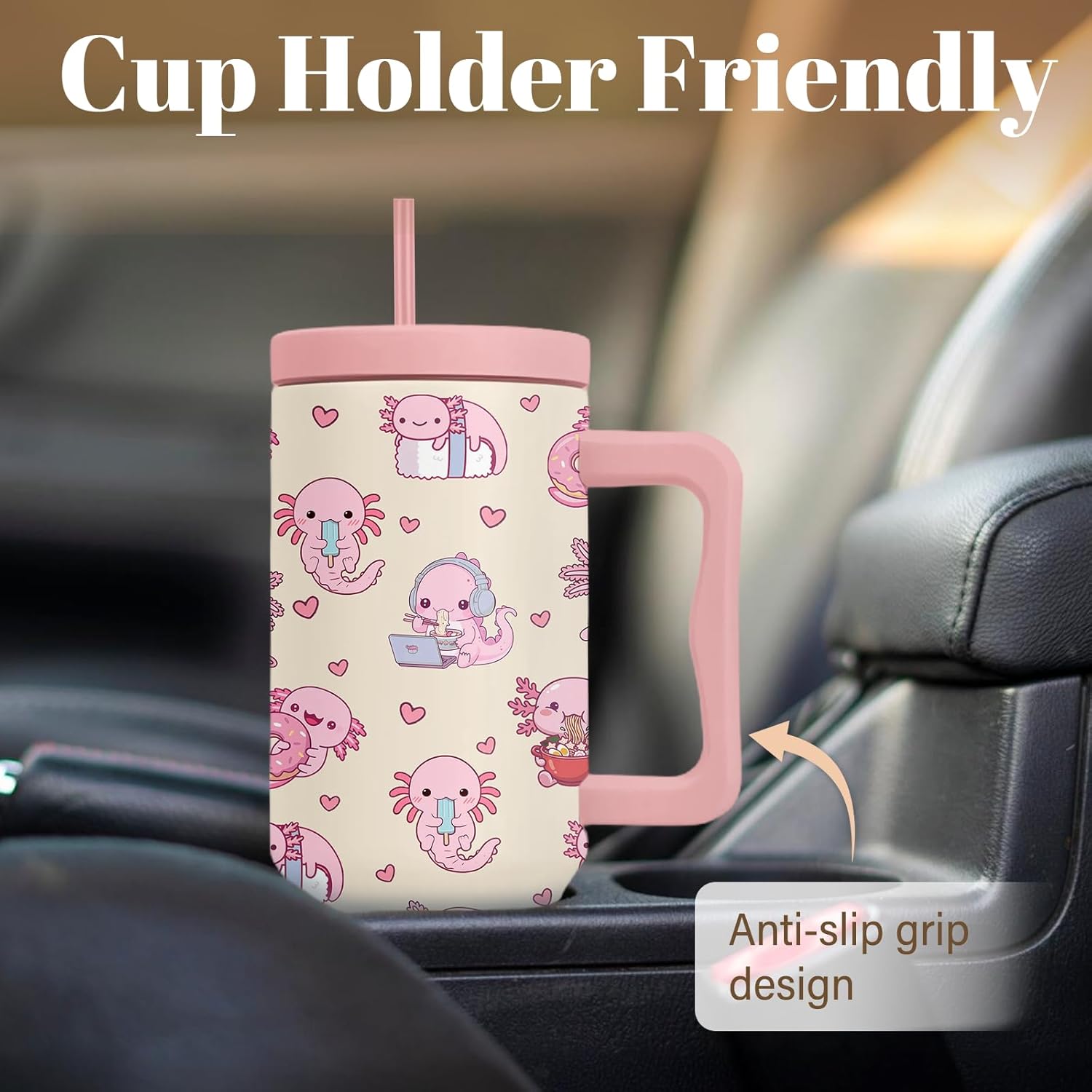 Axolotl Tumbler 40 Oz, Axolotl Gifts For Women, Cute Axolotls Tumbler With Handle, Birthday Gifts For Axolotls Lovers, Pink Insulated Tumblers Cup - Image 5
