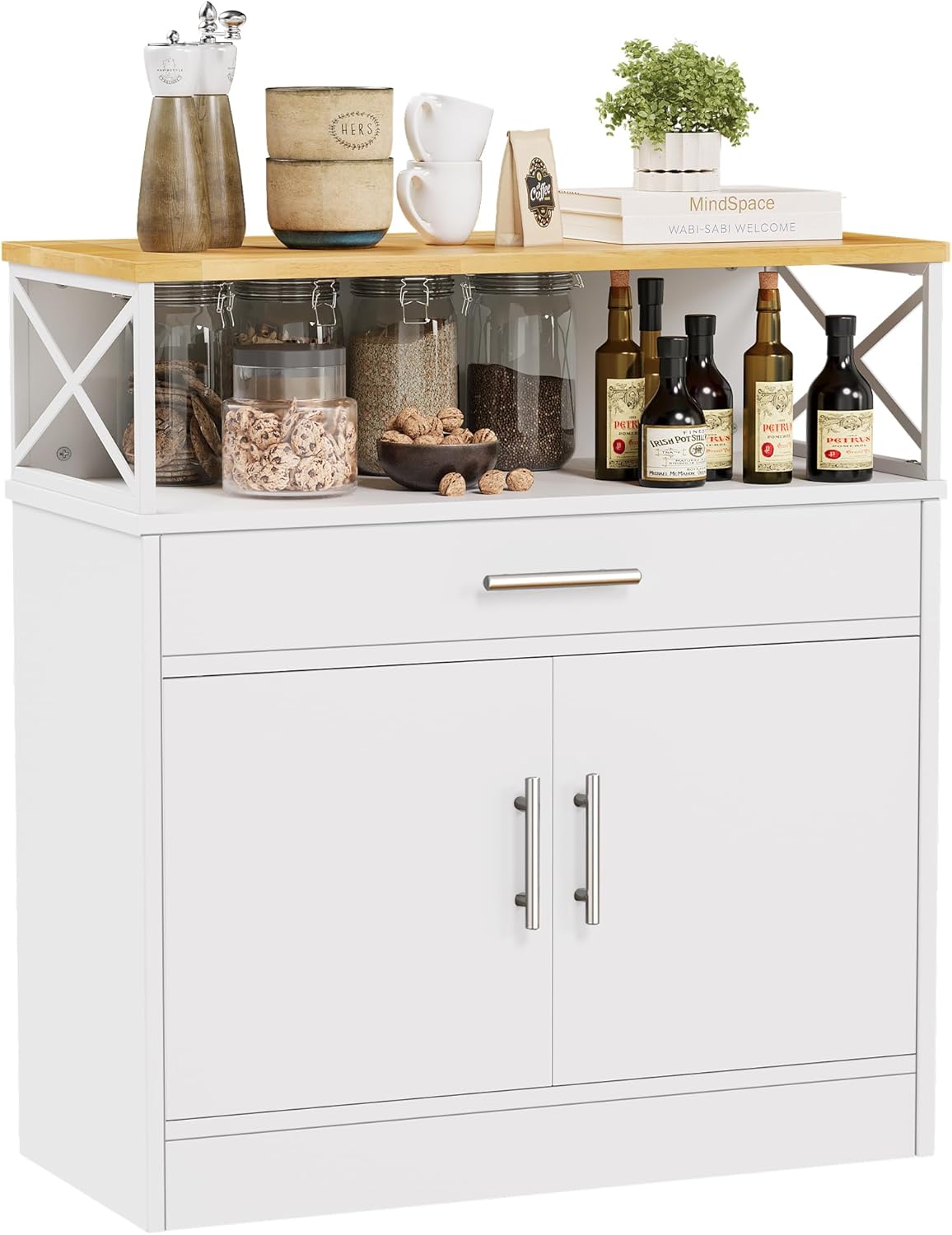 Meilocar Buffet Cabinet, Coffee Bar Cabinet, Wooden Kitchen Sideboard with Storage and Drawer, Farmhouse Storage Cabinet for Living Room, Dining Room, Dark Brown