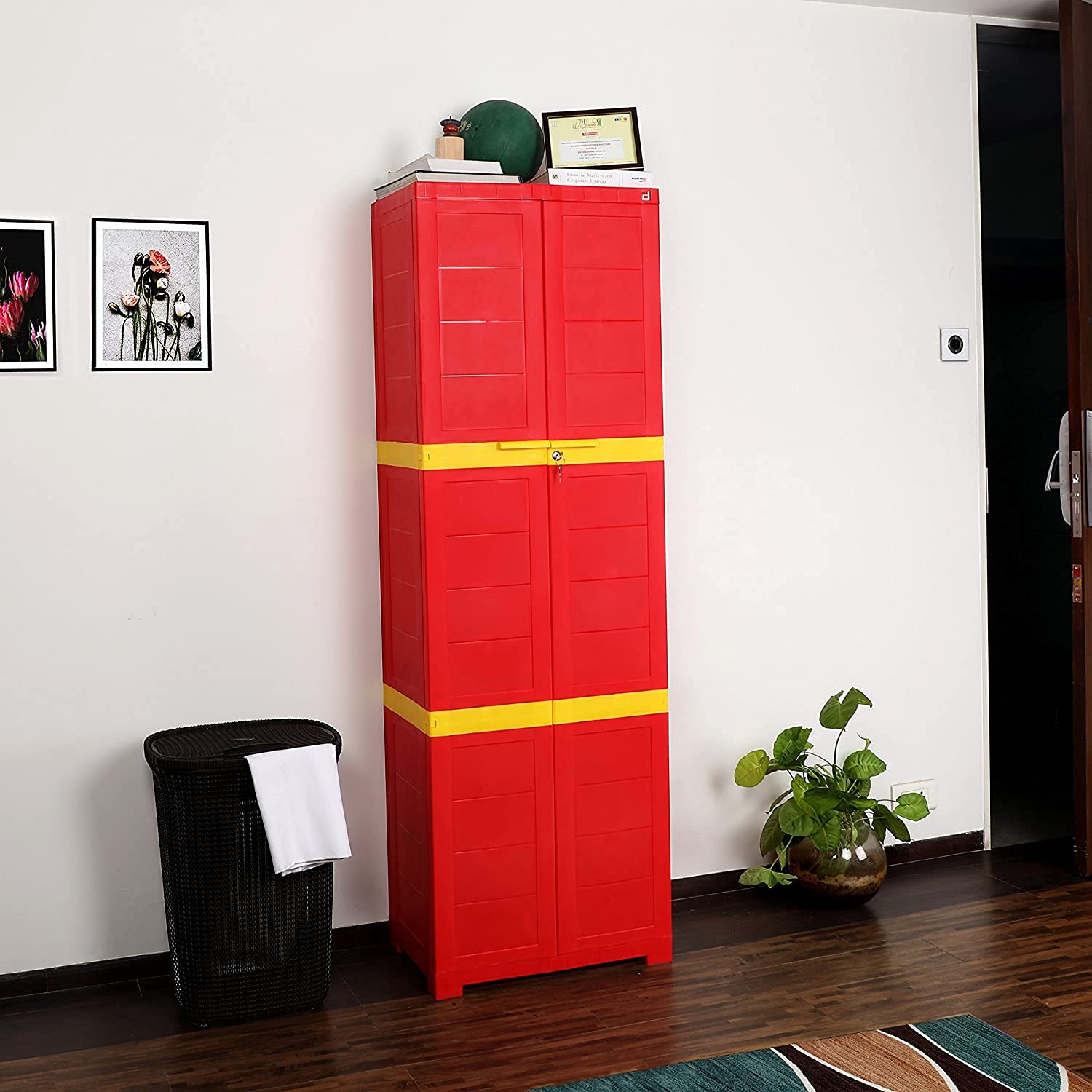 Cello Novelty Large Plastic Cupboard with Lock(Red and Yellow) Amazon.in