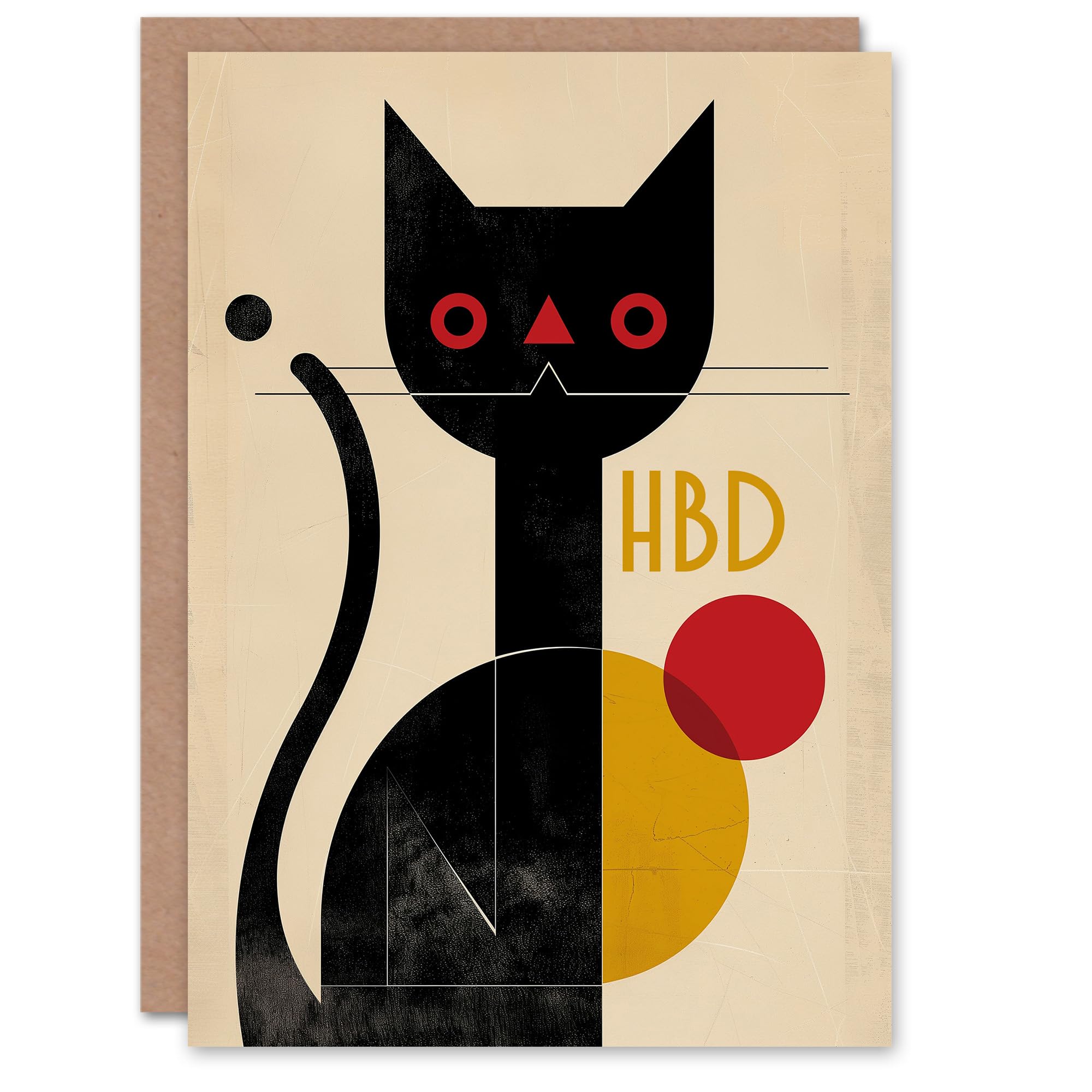 Artery8 Birthday Card - Black Cat Geometric - Beige