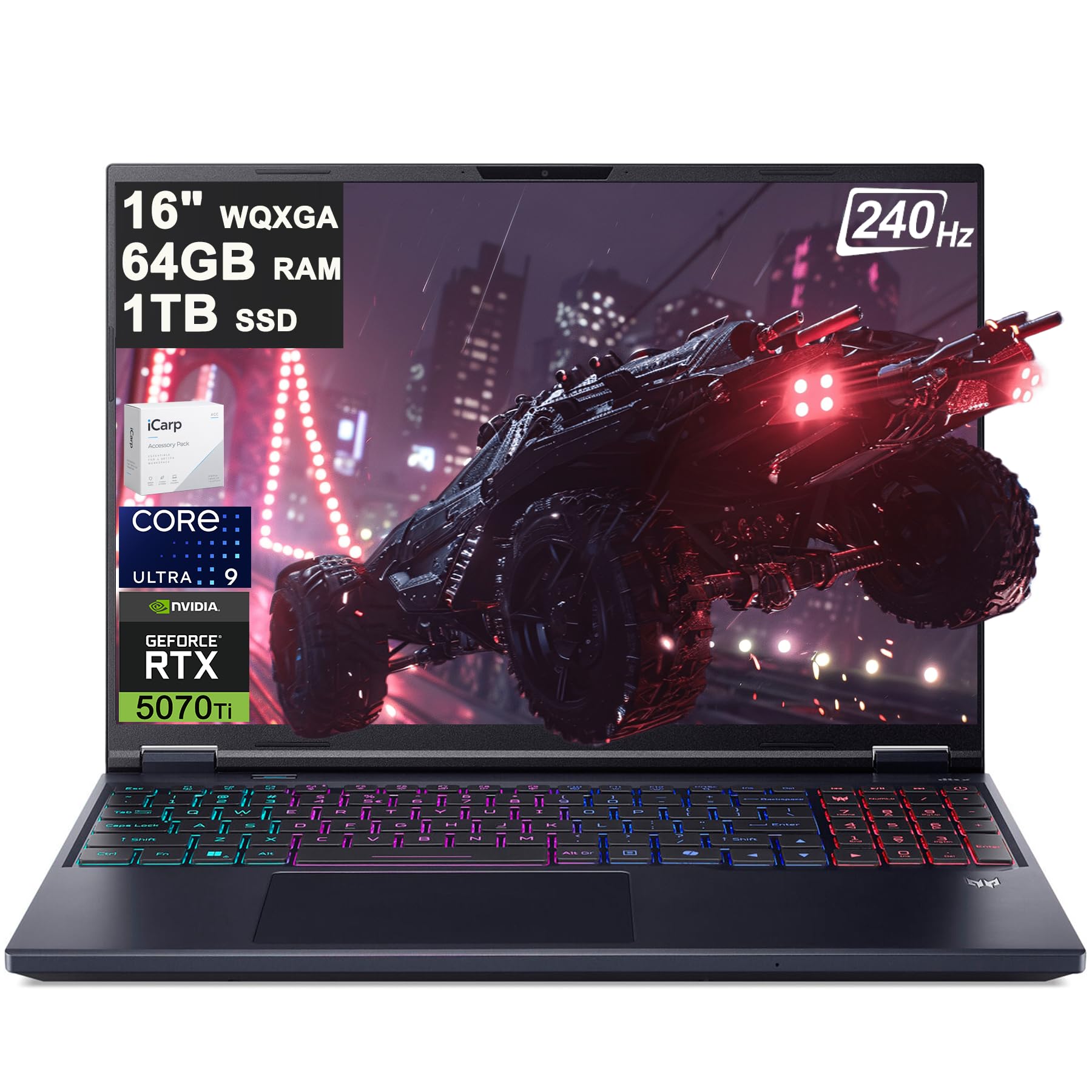 Acer Predator Helios Neo 16 AI Gaming Laptop 16" 2560x1600 IPS 240Hz (100% DCI-P3 500nits) Intel 24-core Ultra 9 275HX 64GB RAM 1TB SSD GeForce RTX 5070 Ti (Up to 992 AI Tops) Win11 ICP Acc