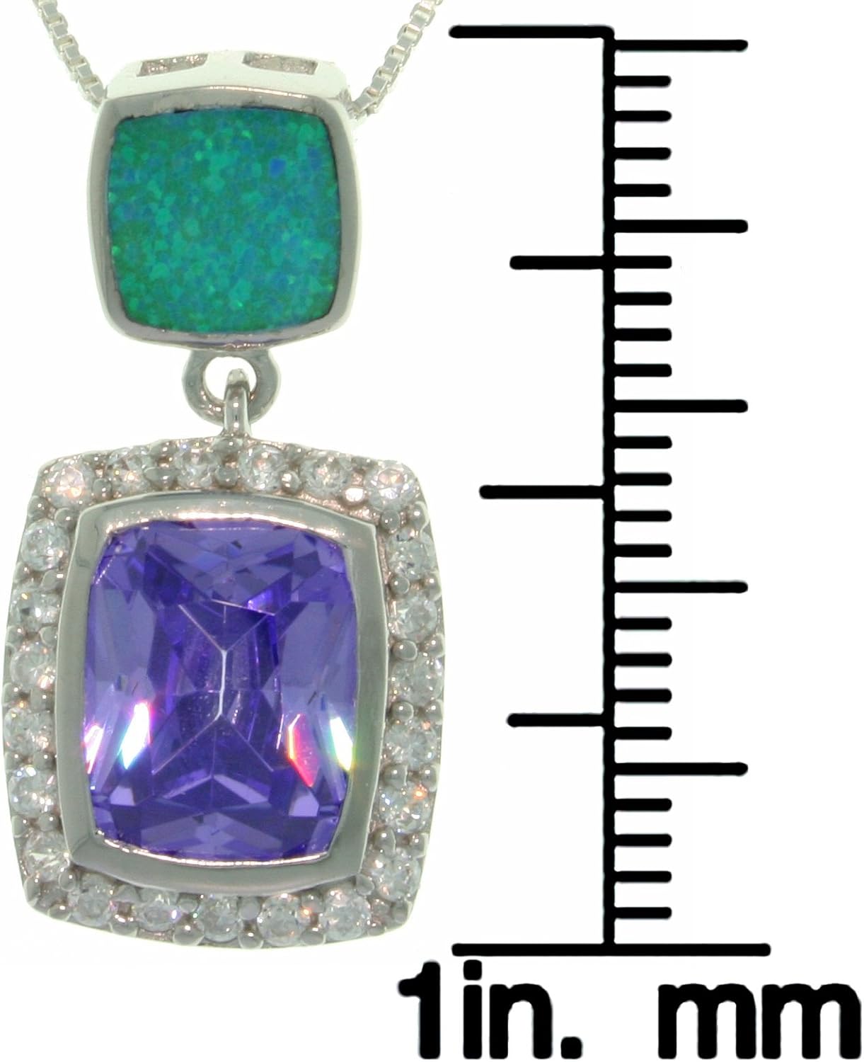 Jewelry Trends Sterling Silver Created Blue Opal and Amethyst Purple CZ Pendant Necklace 18" - Image 3