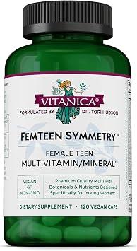 Vitanica FemTeen Symmetry - Multivitamin Mineral Supplement with Green Tea for Teenagers - Antioxidant, Immune, Reproductive System Support with Lutein & Lycopene - Vegan - 120 Capsules
