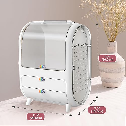 Miniatura 2 de VEEZIT Organizador de maquillaje para tocador, organizador de maquillaje 2 en 1 con estante de exhibición de aretes, collares, organizadores de