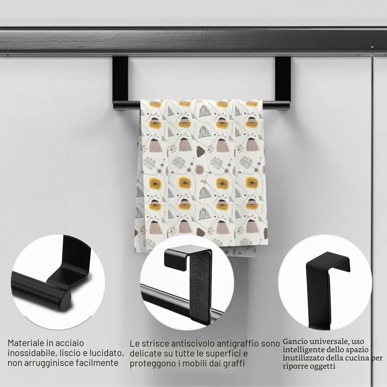 2 portasciugamani da porta, portasciugamani senza foratura, in acciaio inox, porta asciugamani da cucina, da appendere, per porta asciugamani, porta per cassetti, ante dell'armadio