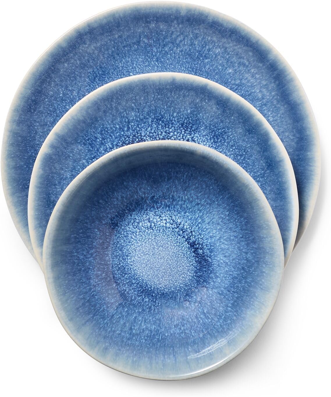 Sur La Table Cloud Stoneware Dinnerware Set – 12-Piece Handcrafted Ceramic Collection Made in Portugal with Reactive Glaze, Organic Design, Dishwasher & Microwave, Blue