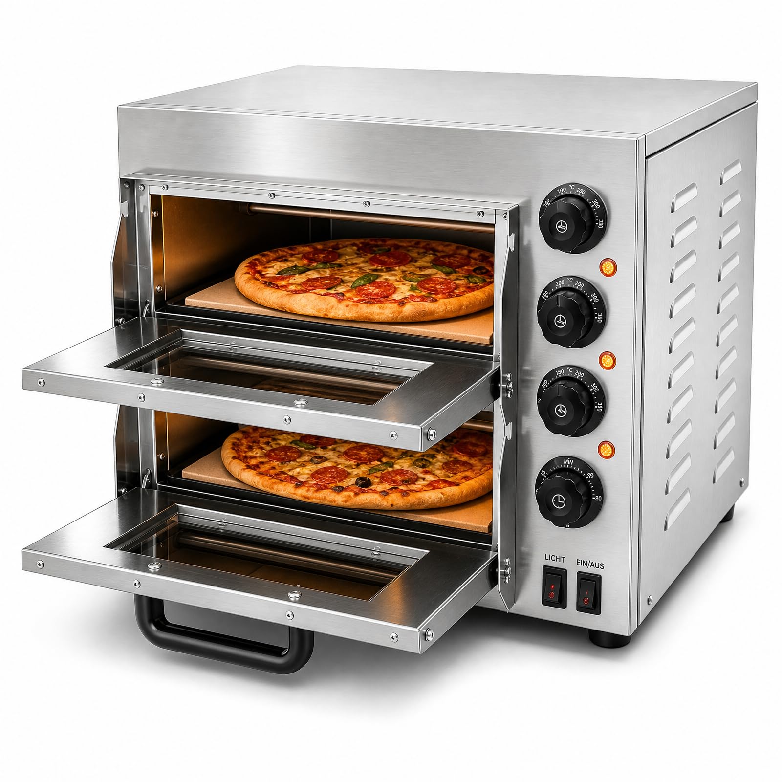 OUKANING Forno per pizza doppio in acciaio inox, 3000 W, per pizza da 35,6