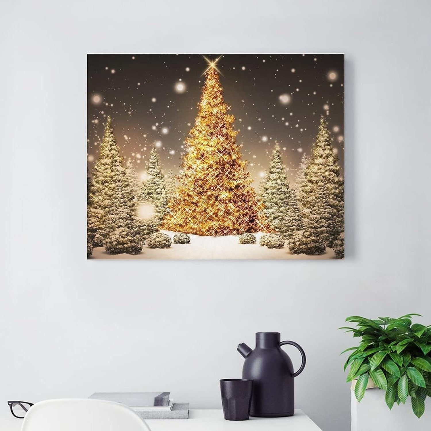 Amazon.co.jp: アートポスター フレーム 装飾画 クリスマスツリー 雪景