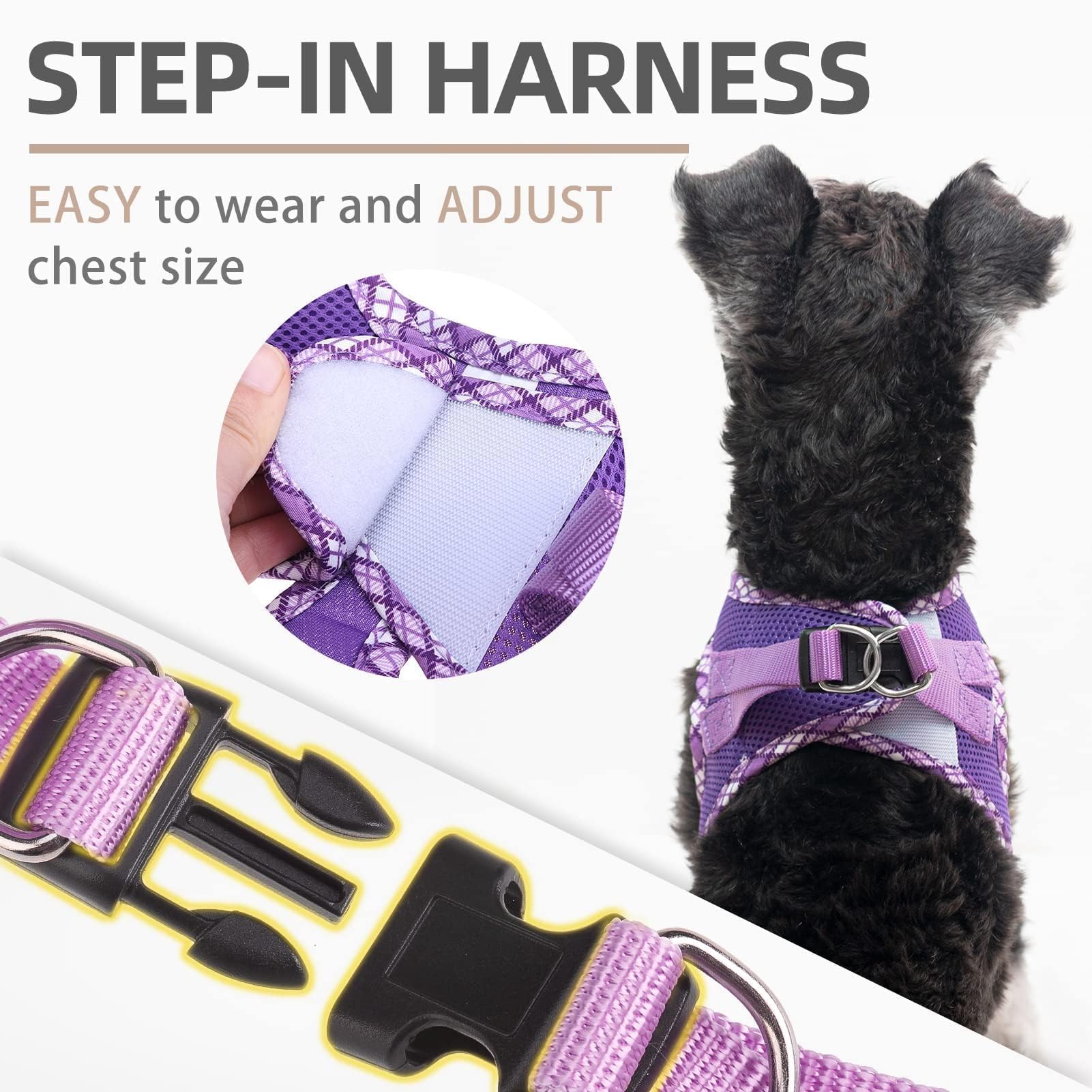 PUPTECK Step-in Dog Harness Small Dog No Pull Vest and Lead Set for Puppy Cats Outdoor Walking Purple S - Image 4