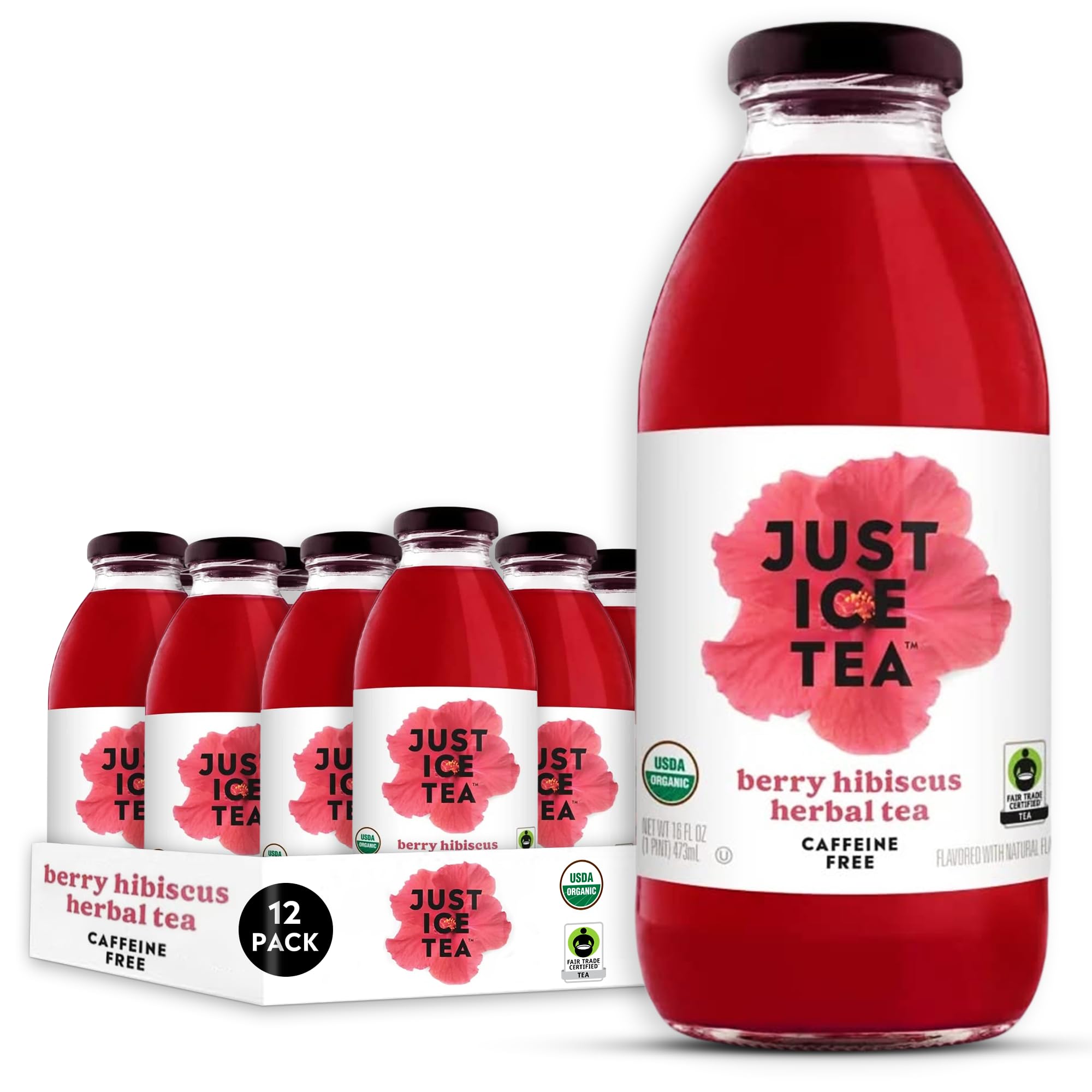 Just Ice Tea Organic Iced Tea, 16 Fl Oz Glass Bottles (Berry Hibiscus Herbal Tea, Pack of 12)USDA OrganicFair Trade CertifiedFair Trade CertifiedFair Trade Certified