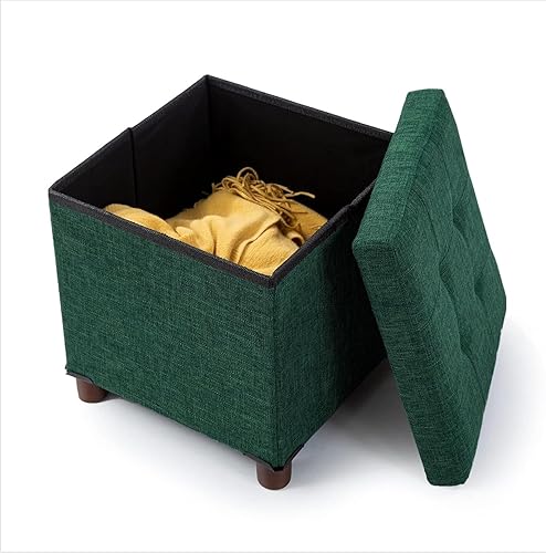 Miniatura 4 de Otomana de almacenamiento de 15 pulgadas con patas de madera, taburete con reposapiés cúbicoreposapiés cuadrado, almacenamiento para sala de estar,