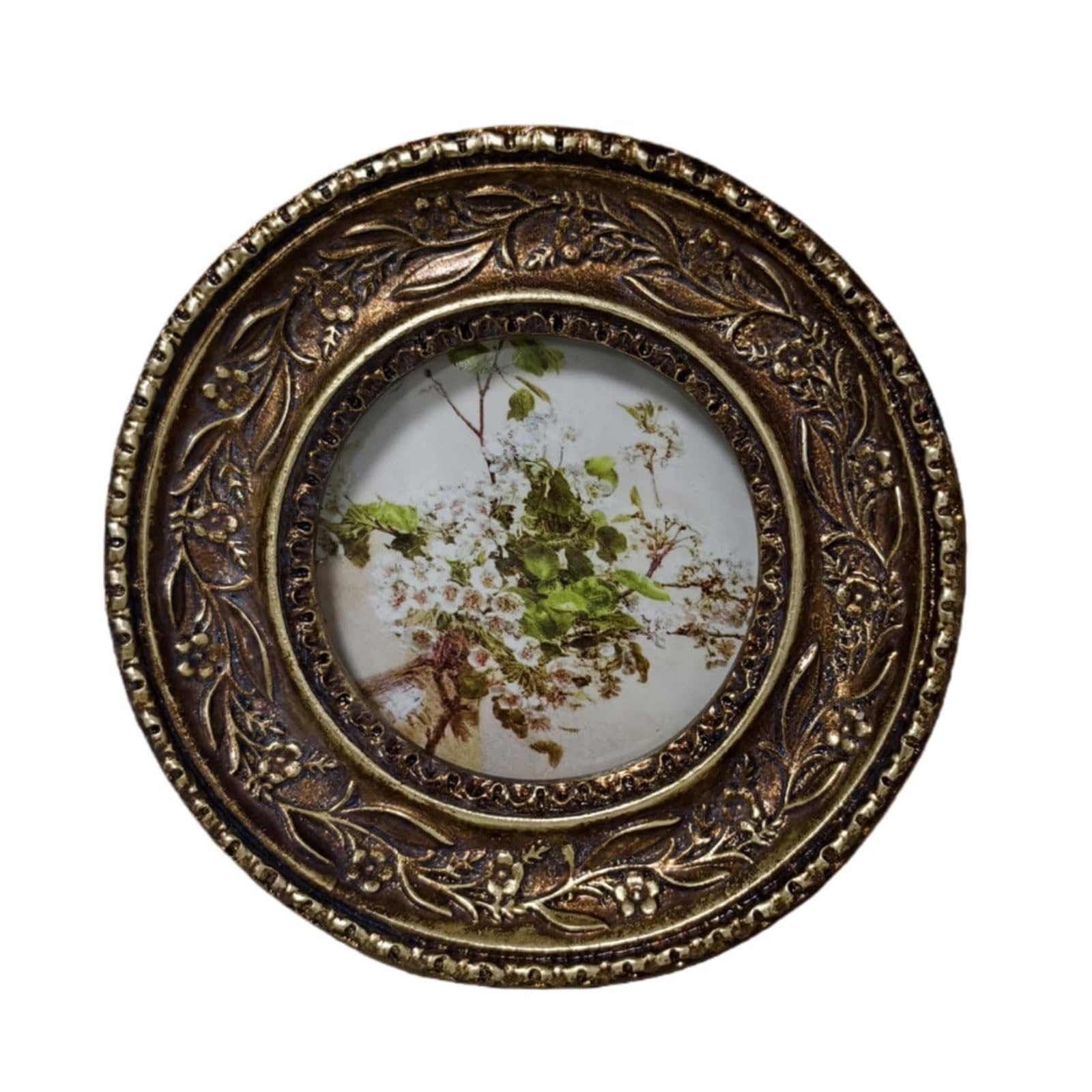 Nucelit Antique Round Picture Frame Bronze Small Circular Photo Frame for Tabletop and Wall Hanging Farmhouse Home Decors Gift Antique Round Photo
