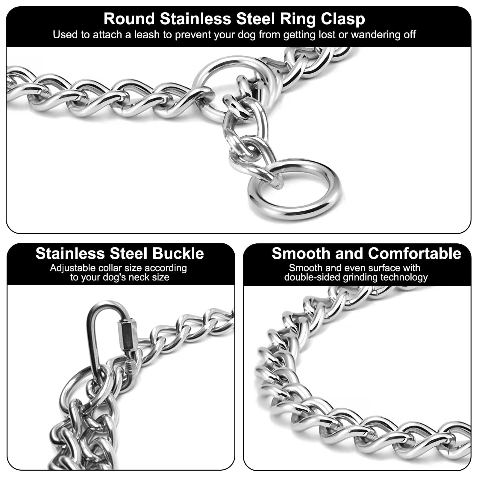 55cm Stainless Steel Choke Chain For Dogs,Adjustable Slip Collar For Medium & Large Dogs - Image 4
