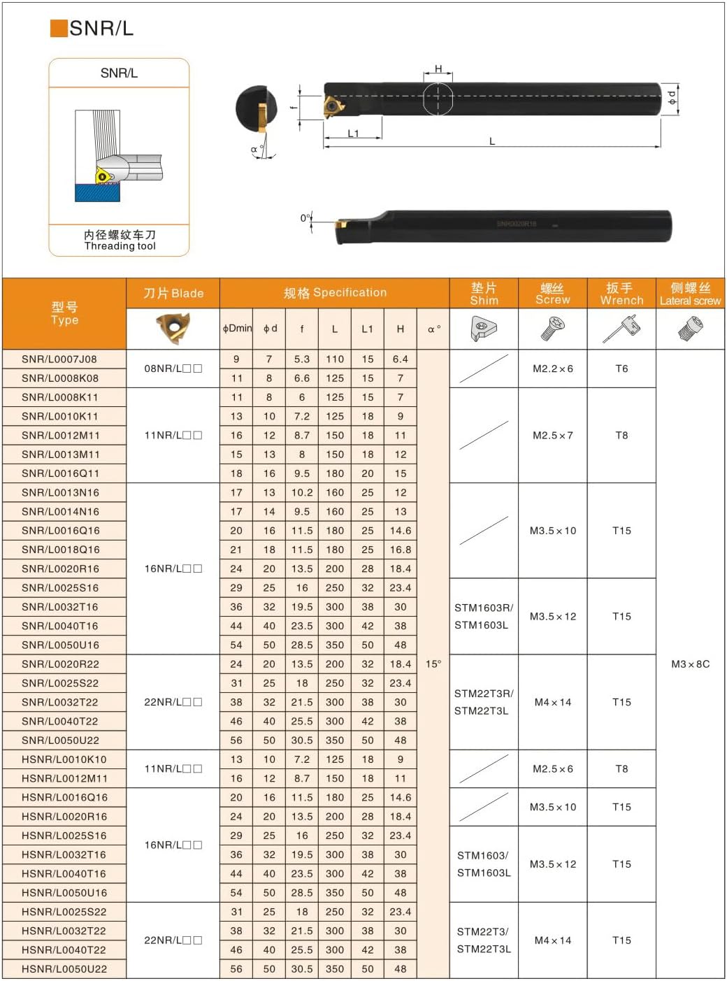 SNR 1PC Thread Turning Tool Holder SNR0008K11 SNR0010K SNR0012M11 SNR0013M16 SNR0014M SNR0016Q SNR0020R SNR0025S22(No Insert)(27,SNR0008K)