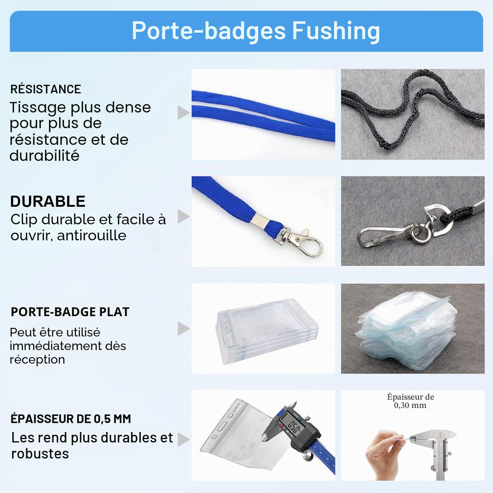 Fushing Lot de 50 porte-badges verticaux en plastique transparent avec crochet pivotant pour l'école, les festivals, les événements (L)