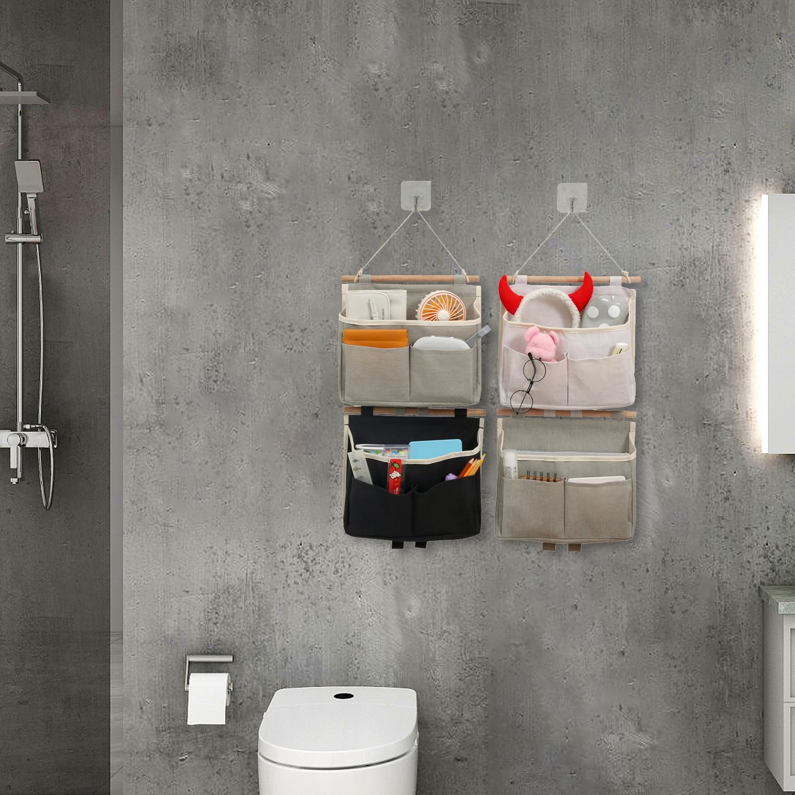 2 organizzatori da appendere, impermeabili, in tessuto di lino pieghevole, con tasche, per cameretta dei bambini, bagno, camera da letto, ufficio, camper (grigio
