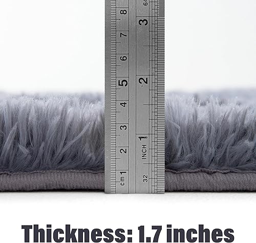 Miniatura 5 de Alfombra redonda gris de 4 pies  Alfombra gris esponjosa de 4 x 4 pies para dormitorio  Alfombra circular peluda lavable  Bonita decoración de