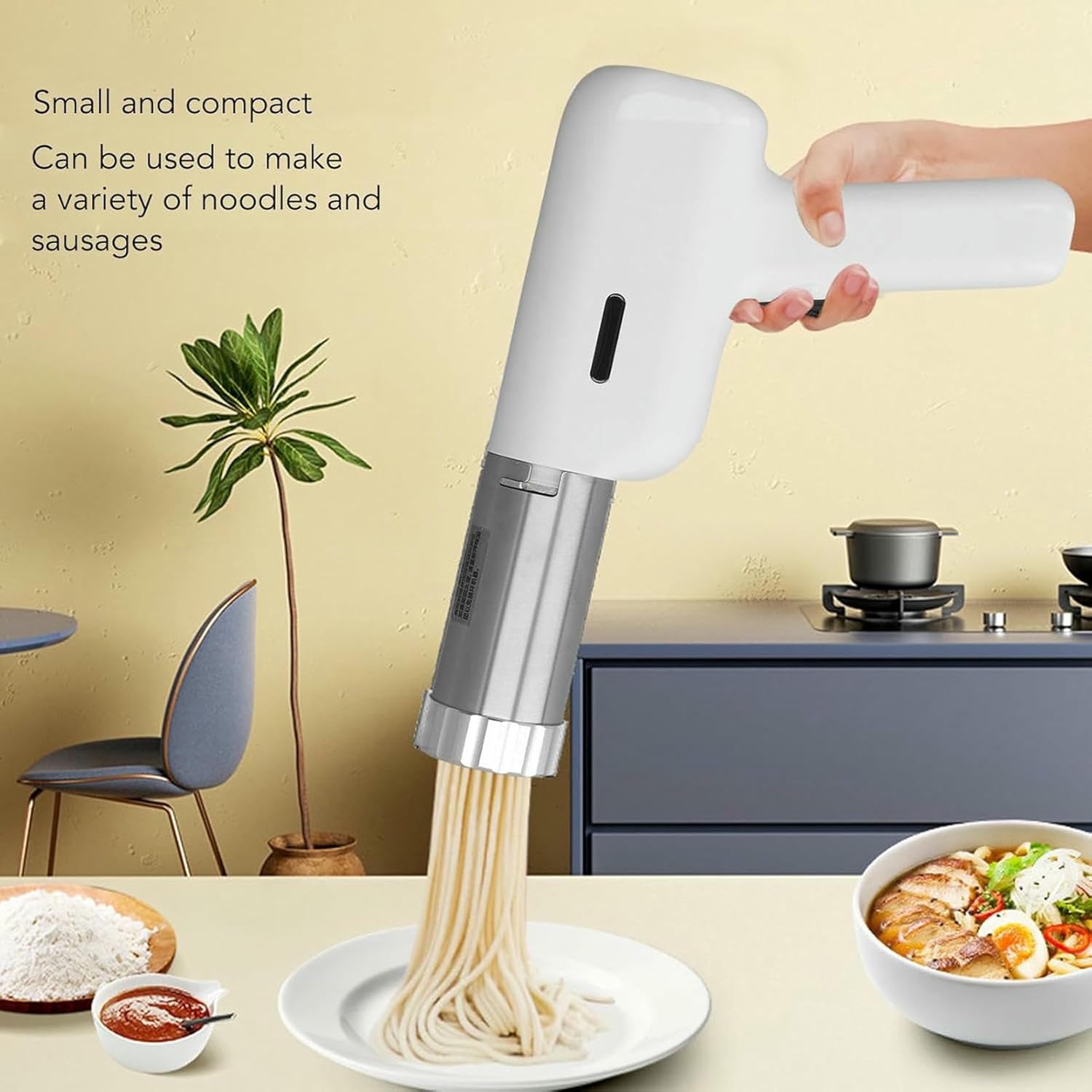 Electric Pasta Maker, Automatic Portable Handheld Noodle Maker with 5 Noodle, Household Cordless Multifunction Spaghetti Ramen Maker, Noodle Press Machine for Homemade