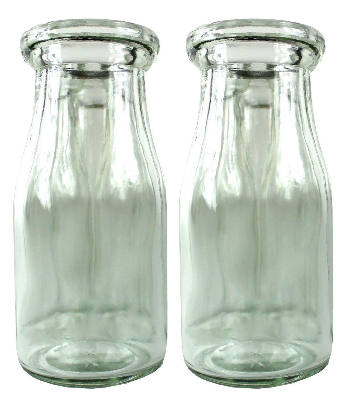 The Dairy ShoppeOld Fashioned Heavy Clear Glass Half Pint Milk Bottle, Decanter Cream Server. With Lid (2 pack)