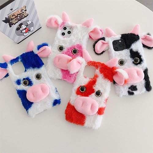 Miniatura 10 de LUVI Funda 3D linda para iPhone 13 Pro, funda de felpa peluda para mujeres, funda de protección femenina de piel de vaca de dibujos animados
