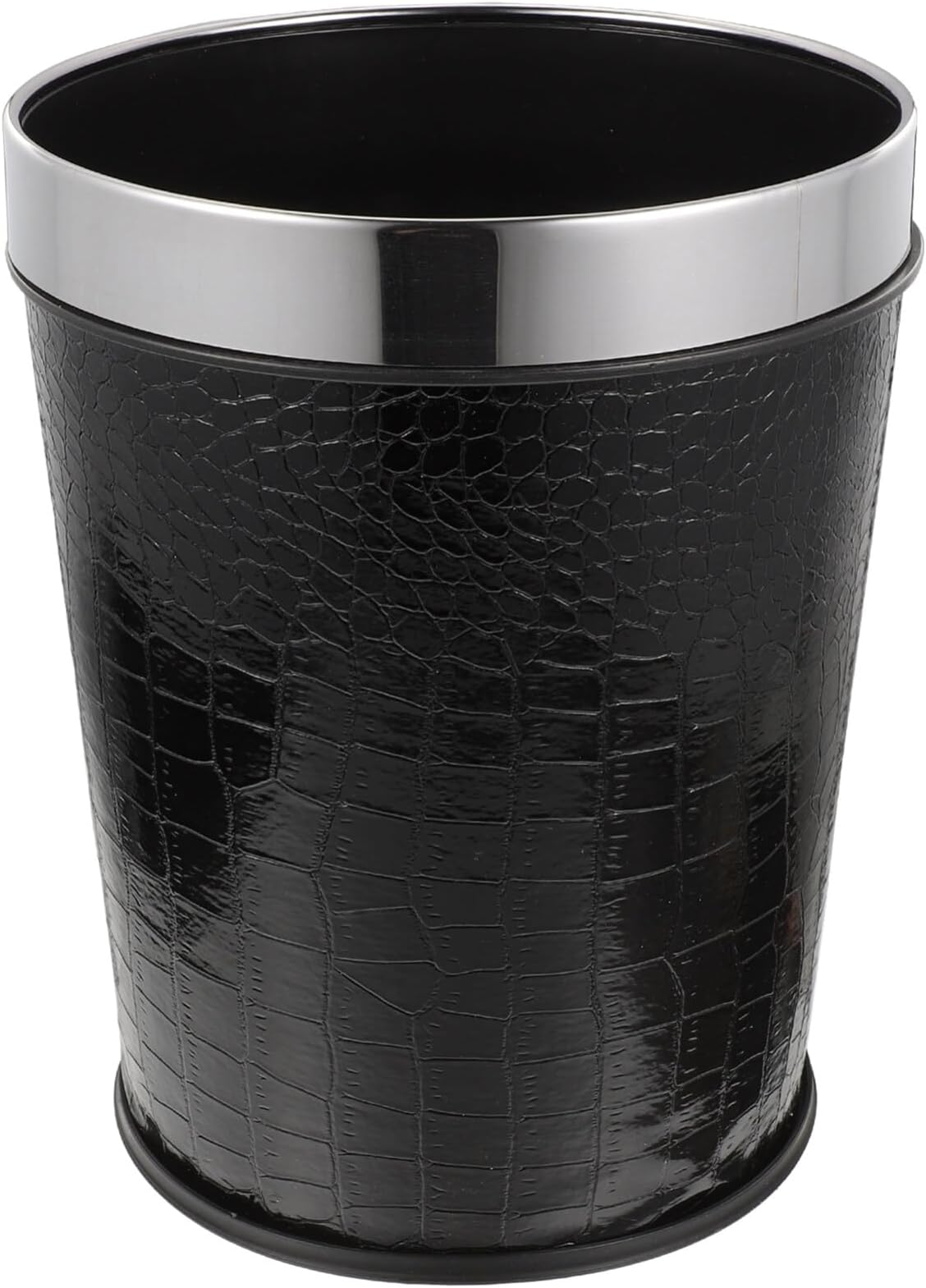 Operitacx Bathroom Trashcan Black Leather Trash Can Round Waste Basket Modern Wastepaper Bucket Small Garbage Can for Office Studio Home Bedroom Brushed Nickel Bathroom Accessories