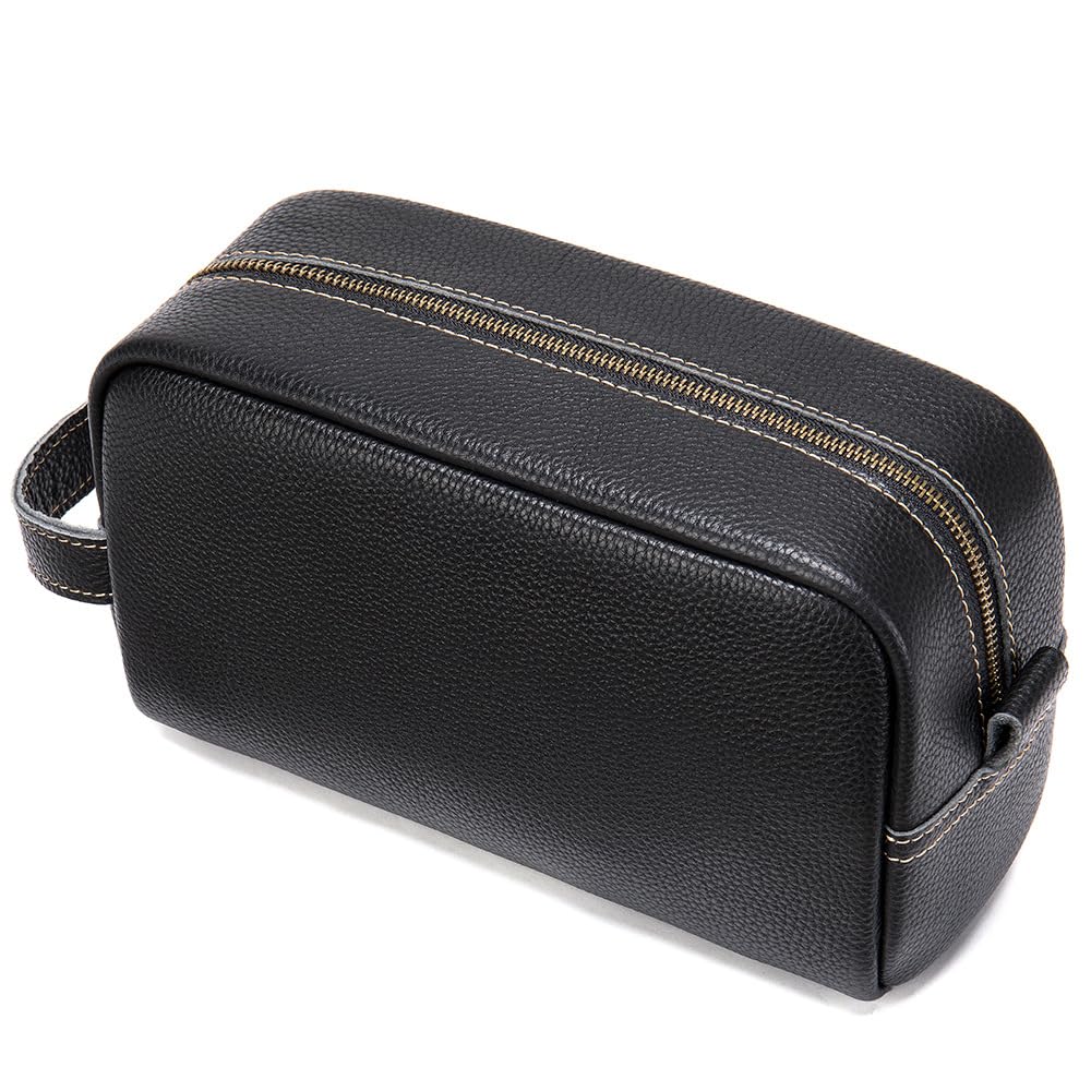 Reise-Kulturbeutel aus Leder für Herren, Rasierset, wasserabweisend, für Badezimmer, Toilettenartikel, Organizer für Accessoires, Kosmetik, Hygiene, Pflegeutensilien, Taschen, Unisex, Schwarz