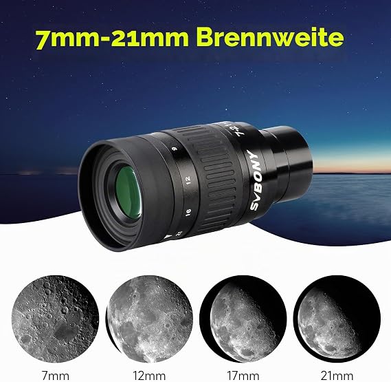 svbony sv135 telescopic eyepiece zoom 1.25 inch 7-21 mm zoom eyepiece with fmc green film telescopic accessories planetary eyepiece beginners for planet moon astronomical observation