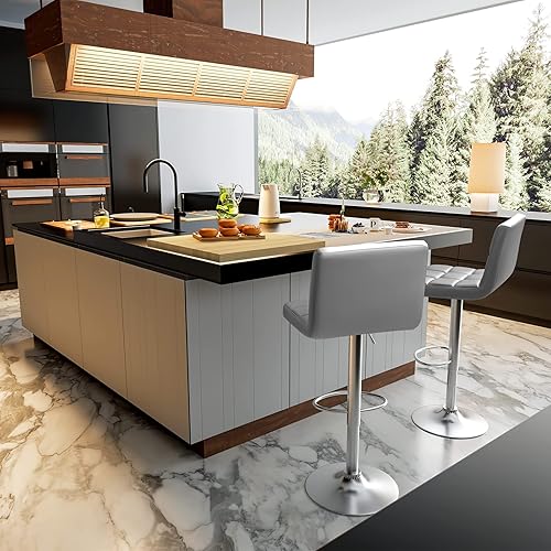 Miniatura 2 de Homall Taburetes de bar modernos de piel sintética, ajustables, giratorios, hidráulicos sin brazos, taburete de bar cuadrado de altura extra con