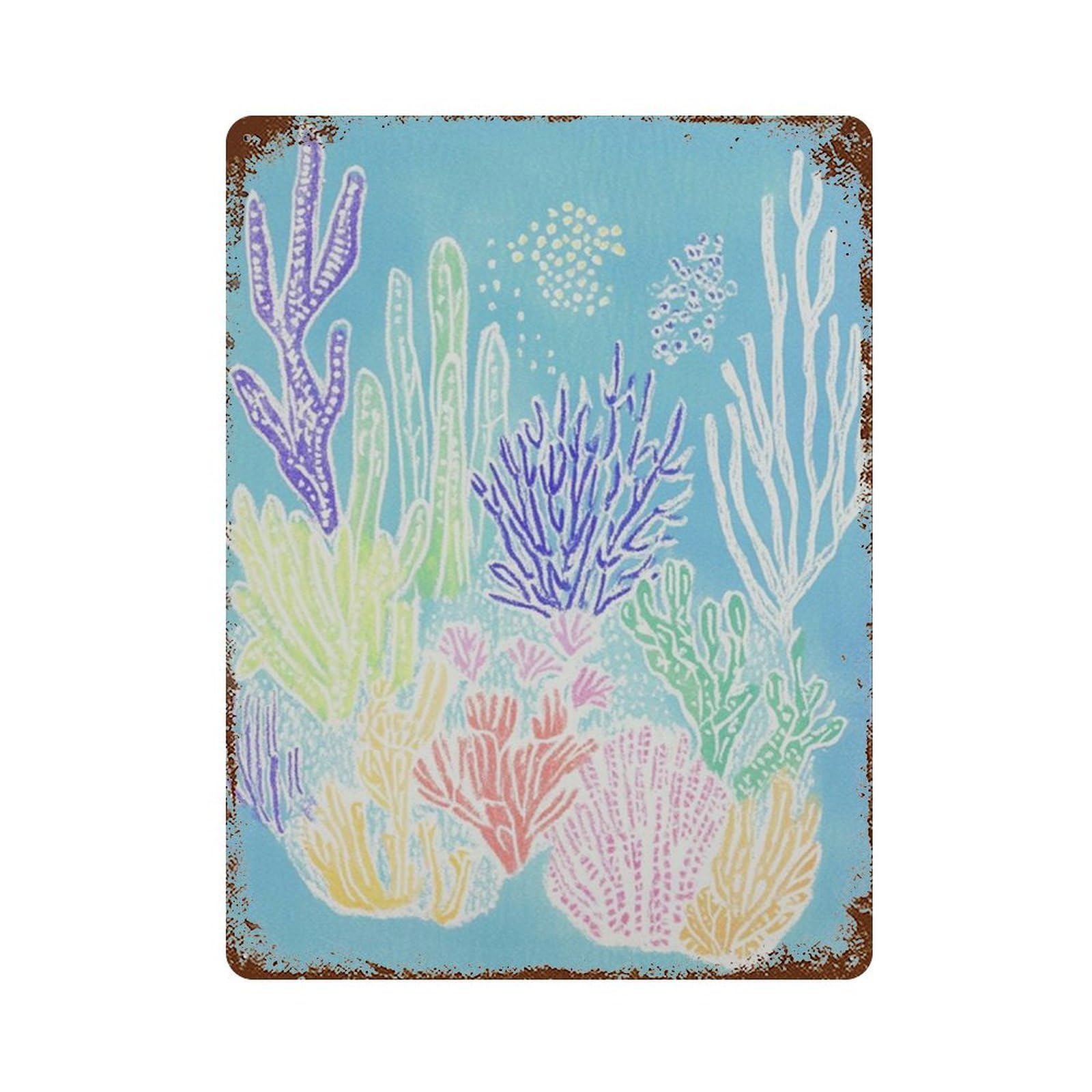 xiaoxiaoshen Colorful Coral Reef Ocean With Tropical Coastal Beach House Modern Linocut Wall Decor Art Metal Tin Poster Modern Home Decor Art Home Bar Shop Decorations Vintage Sign 40x30cm