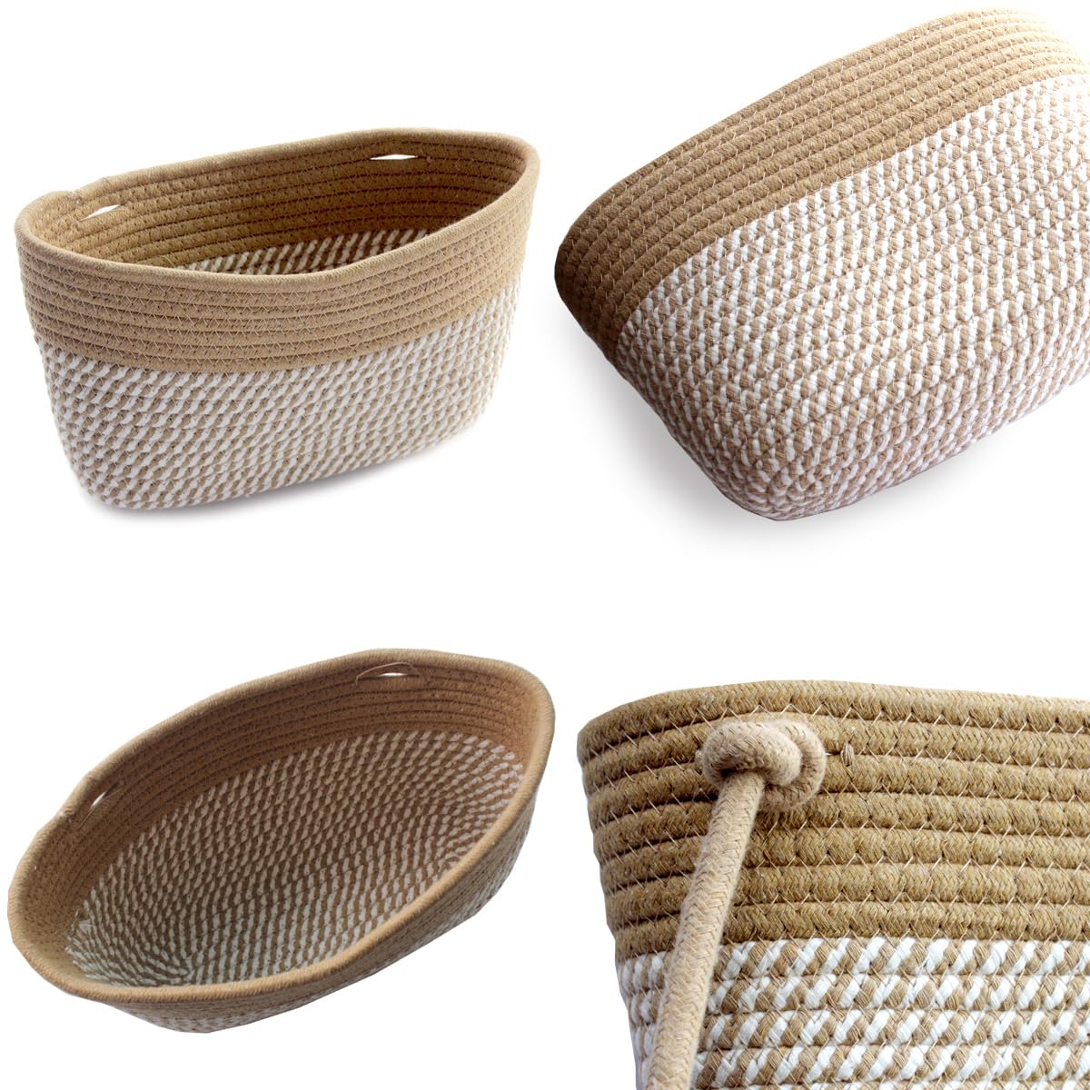 ililmmoeCesto appeso dietro la porta, cestino a 3 strati, corda di cotone, montato a parete， cestino da cucina decorativo, organizer per appendere il bagno, incluso1gancio (Strisce Di Lino)