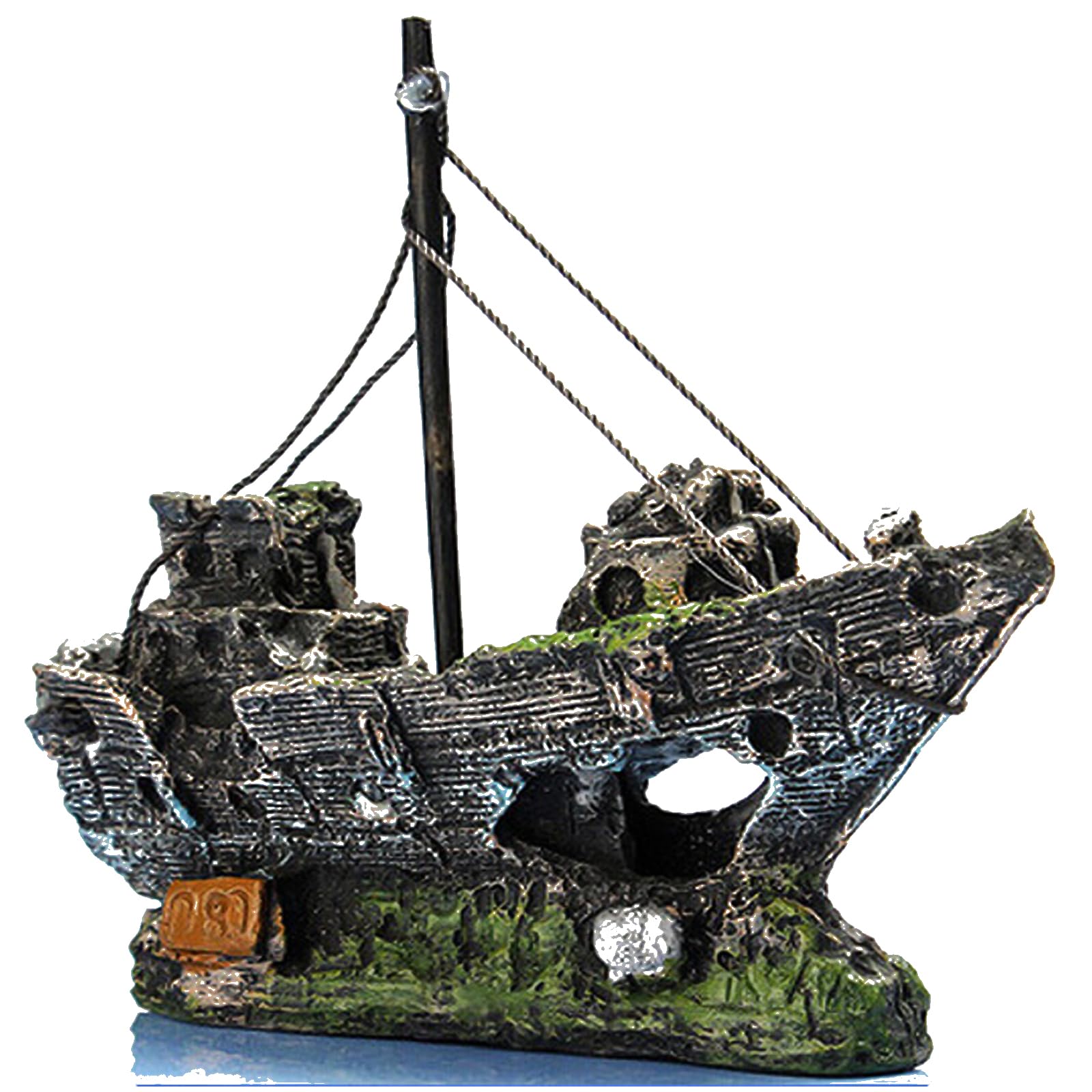 QMAAAYS Adorno de volcán de acuario, decoración de burbujas de aire para pecera, decoración de acuario, barco pirata, barco de resina, barco pequeño de red para acuario (el barco pirata gris)
