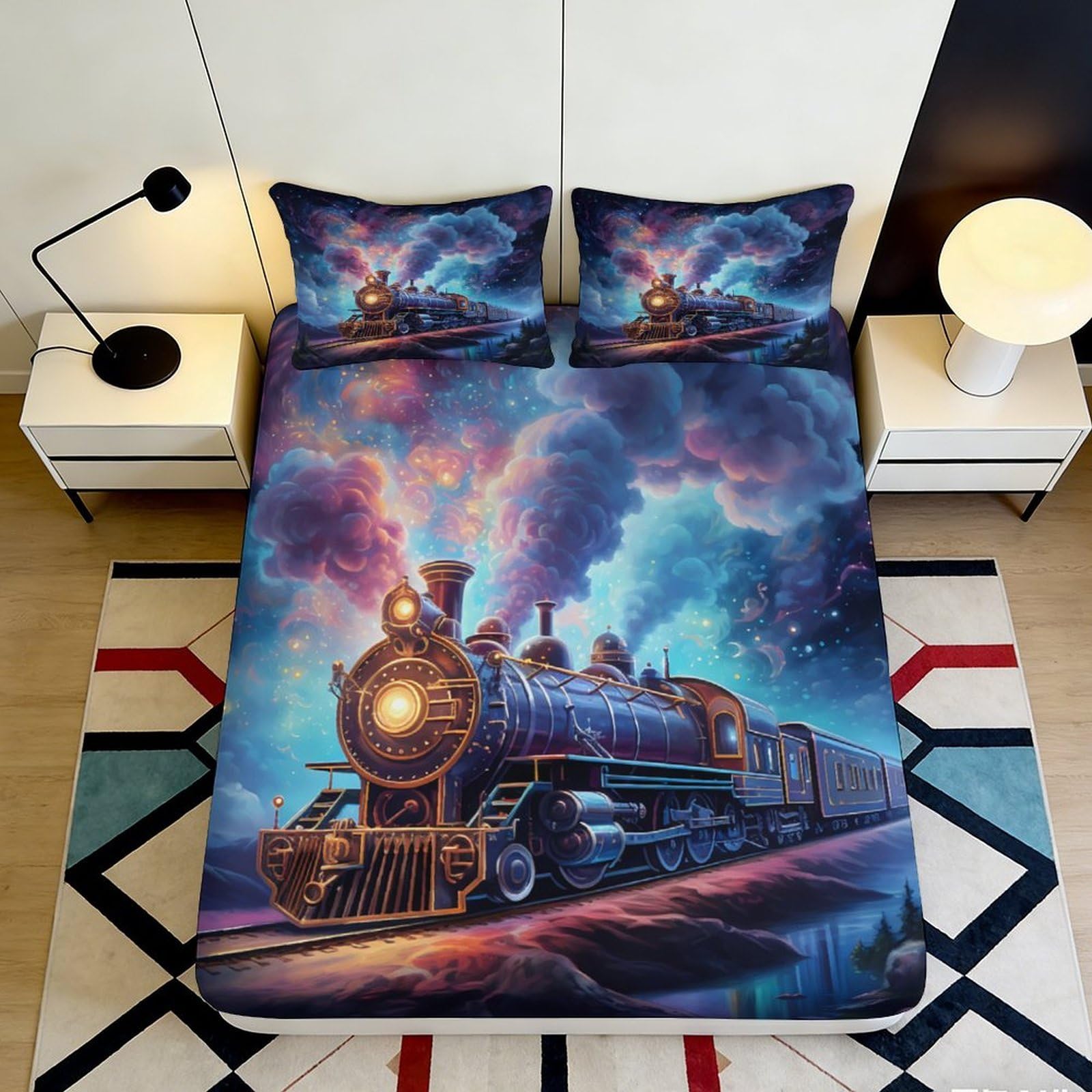 3D Printed Skull Motorcycle Fitted Sheet Microfiber Deep Pocket Bedroom Bedding Set Non-Slip Skull Bike Mattress Fitted Cover Washable for All Ages 90x200x25cm