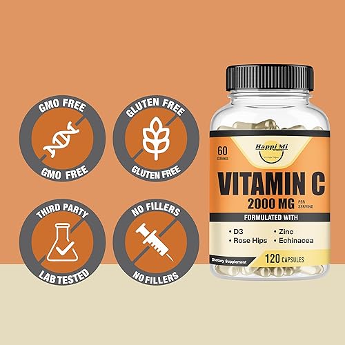 Miniatura 7 de Vitamina C 2000 MG, zinc 40 mg, vitamina D3 5000 UI, extracto de equinácea, rosa mosqueta, apoyo inmunológico para adultos y niños, refuerzo