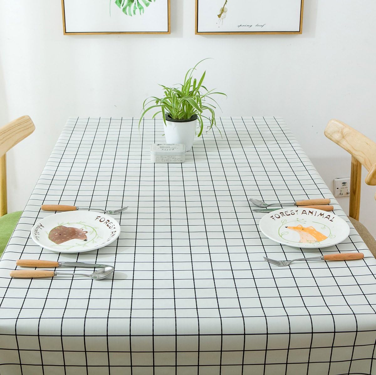 LEEVAN Heavy Weight Vinyl Rectangle Table Cover Wipe Clean PVC Tablecloth Oil-proof/Waterproof Stain-resistant-54 x 78Inch(White Plaid)