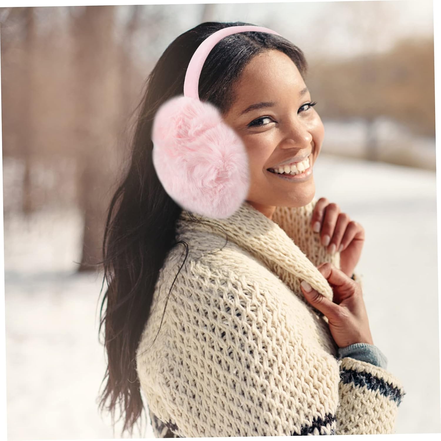 COLLBATH Foldable Plush Ear Muffs for Girls Warm Winter Ear Covers for Cold Weather Design for Outdoor Activities Like Skiing and Snowboarding Pink image 2