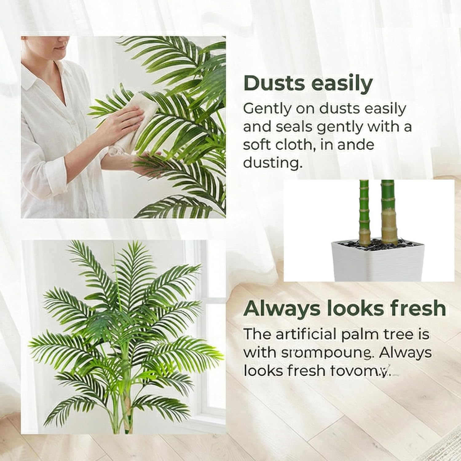 Artificial Palm Tree Indoor Plant Tall Fake Tropical Palm Tree in Pot with Real Bark Design Faux Areca Palm Tree for Home Office Living Room Bedroom Farmhouse Modern Outdoor Decor (13 Leaves 5 FT) - Image 5