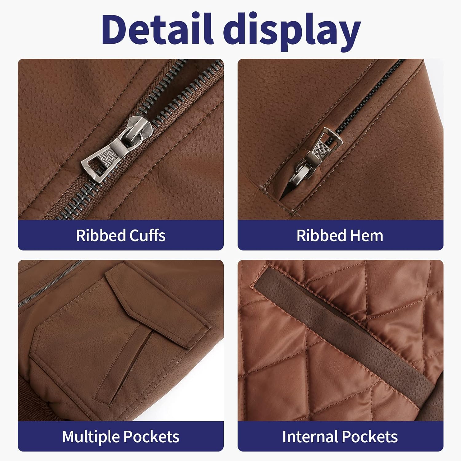 UNTMENU Leather Jackets for Men,Stand Collar Zip Up Motorcycle Biker Bomber Jacket With Removable Hood - Image 6