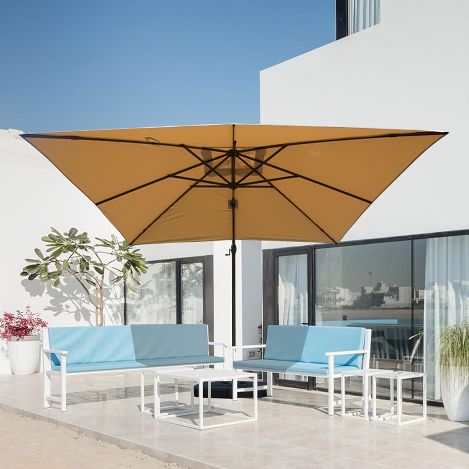 Diagram showing the dimensions of the 9x9 foot umbrella