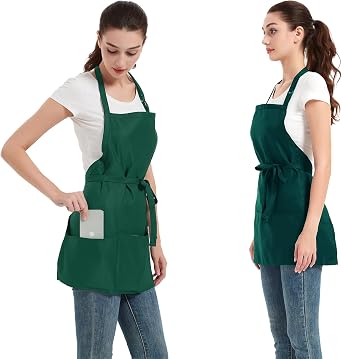 Waterproof Server Apron, Aprons for Women with 3 Pockets, Machine Washable Aprons for Cooking, Men Chef Apron