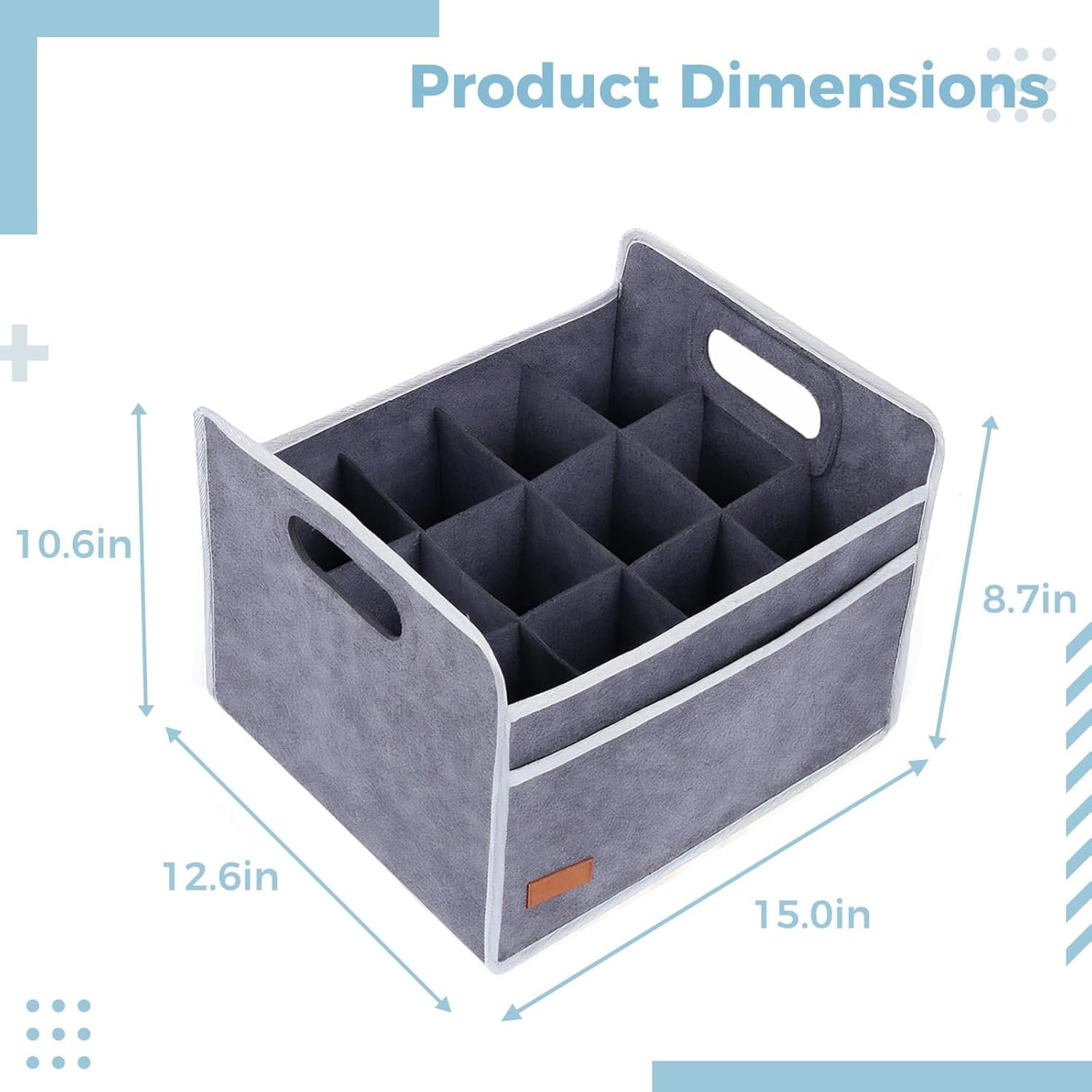 Felt Wine Bottle Carrier, Holds 12 Bottles, 65 Lbs Support, Foldable with Handle, Travel Protector, Dividers, External Pocket