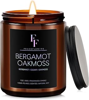 Bergamot Oakmoss Scented Candle for Home Soy Wax Candle, Aromatherapy Candle Gift for Women Men, 7oz