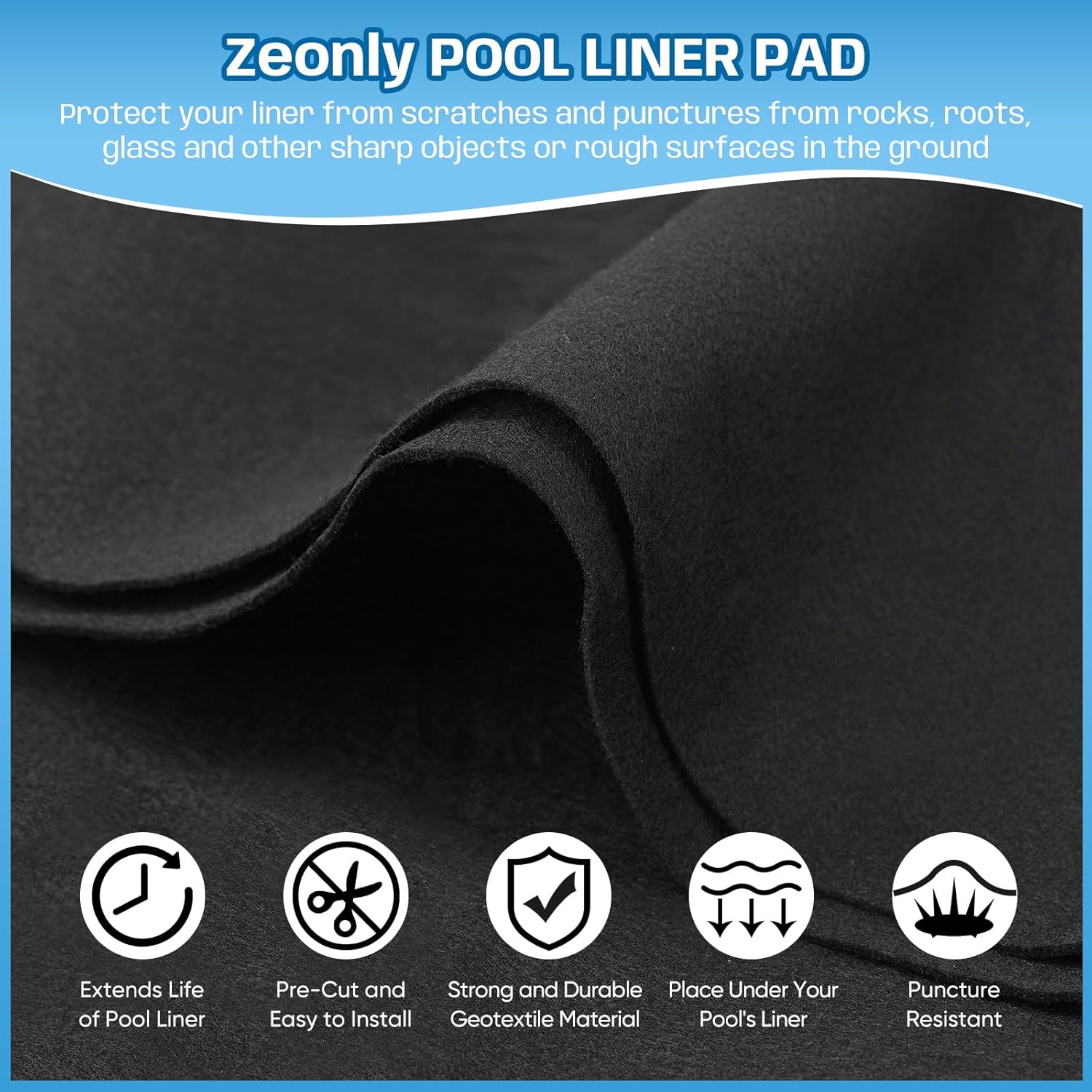 18 FT Pool Liner Pad for Above Ground Pool, 300 G/M² Thicker Heavy Duty Round Pool Liner Pad, Puncture Protection Under Pool Padding, Extend Liner Life Durable Eco-Friendly Fabric, Black