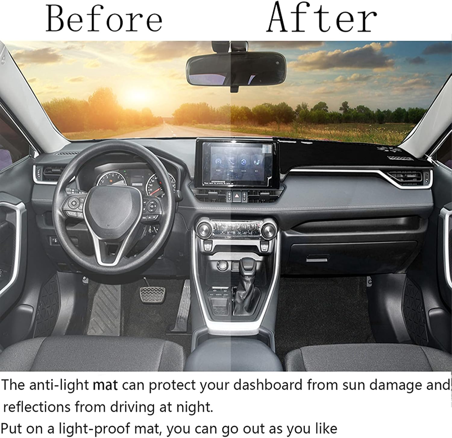 for Toyota RAV4 Accessories 2019 2020 2021 2022 2023 2024 2025 Dashboard Cover Center Console Cover Dash Mat Carpet Protector Sunshield Cover Custom Fit, Black Trim