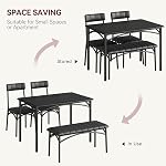 Garvee Ensemble de table à manger 4, Table de cuisine en bois 2 Chaises rembourrées et banc, Table à manger rectangulaire et chaises Space, Appartement, Dîner, Noir Rustique