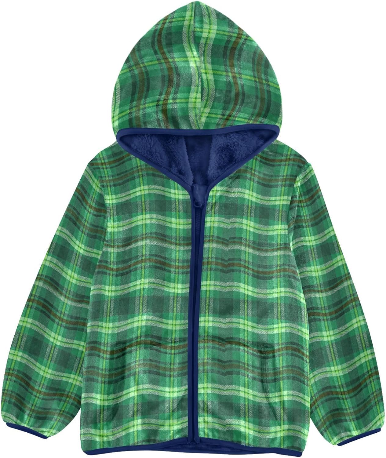 Wavy Green Plaid Toddler Spring Jackets Children Plush Outerwear Baby Boy Clothes 3T