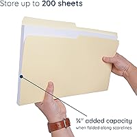 Vista 3 de 100 carpetas Blue Summit de tamaño legal Manila, pestaña de corte de 1/2 para oficina, aula u organización del hogar, papel duradero de 11 puntos