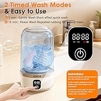 Vista 7 de Portable Washing Machine, 7000mAh Rechargeable Wireless Washer with 10 PCS Clothespins Deep Cleans Baby Clothes Underwear Socks Delicates 1.5L Mini
