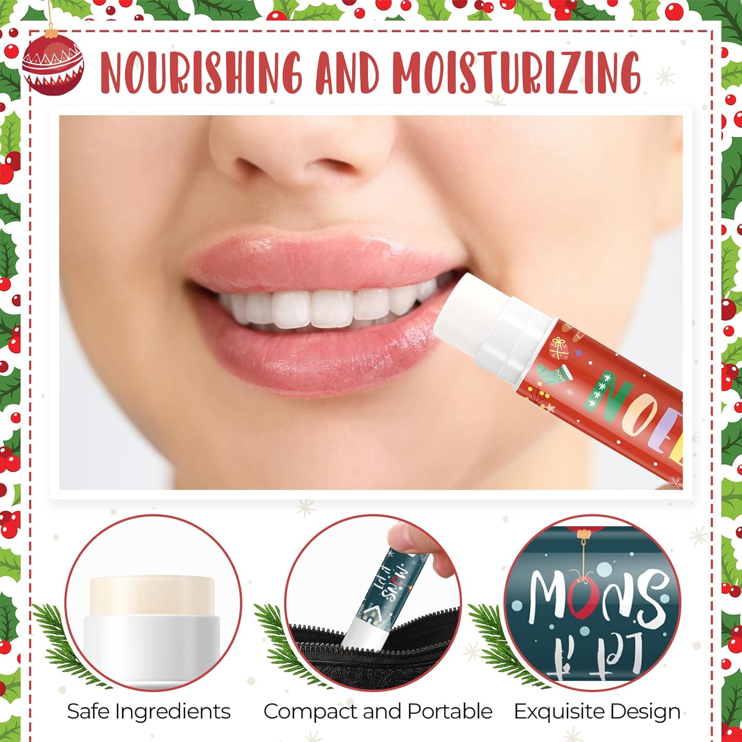 Lounsweer 24 Set Christmas Lip Balm Bulk Gifts Adult Christmas Party Favors Xmas Ball Style Lip Balm for Party Staff Coworker